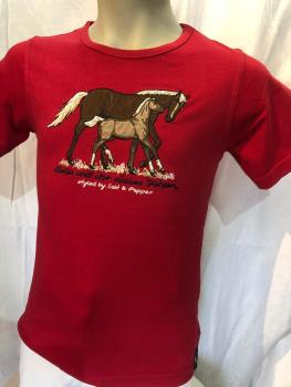 S & P Kinder Kurzarm-Shirt Rot und Dunkelblau mit Pferdemotiv