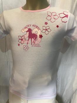 Preview: S & P Kinder Kurzarm-Shirt weiß oder rosa mit Pferdemotiv