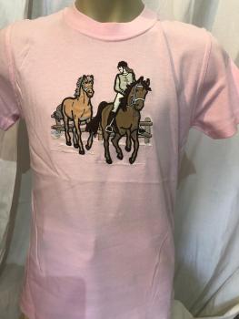 Preview: S & P Kinder Kurzarm-Shirt Rosa und hellblau mit Pferdemotiv