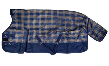 HKM Weidedecke High Neck Polarfleece 1200D COLUMBUS KARO navy/braun karo 145 cm
