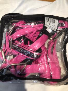 Imperial  Halfterset Halfter+Fliegenfransen+ Strick mit Karabinerhaken Flower Pink Full