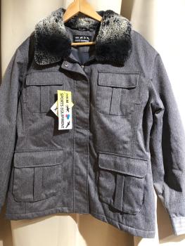 HKM Reitjacke Grau mit Fellkragen