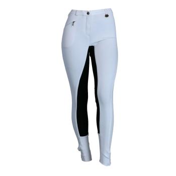 HKM Damen Turnierreithose Stretchy Weiß mit schwarzem Vollbesatz