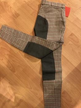 BR Premiere Reithose Karo Grau/Rosa Vollbesatz