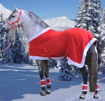 HKM Weihnachts-Abschwitzdecke rot mit weißem Fellrand 145 cm
