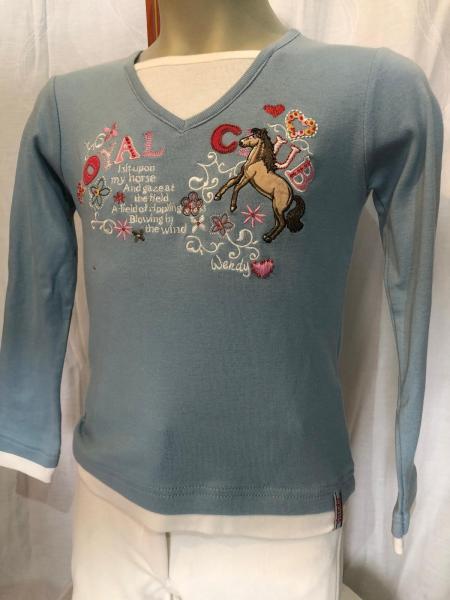 S & P Kinder Langarm-Shirt Wendy hellblau Gr. 128 mit Pferdemotiv