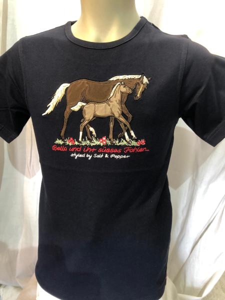 S & P Kinder Kurzarm-Shirt Rot und Dunkelblau mit Pferdemotiv