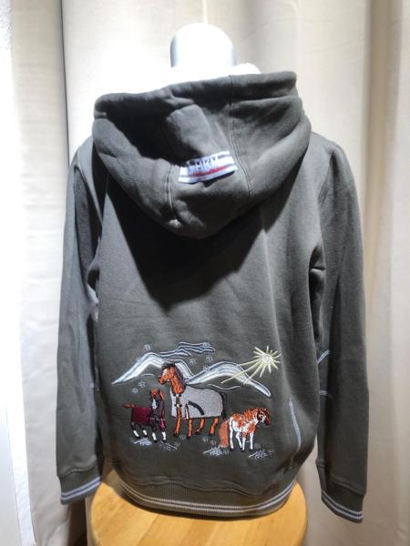 HKM Sweatjacke Little Sister Olive mit Pferdestickerei Gr. 140