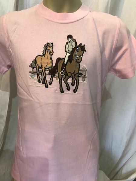 S & P Kinder Kurzarm-Shirt Rosa und hellblau mit Pferdemotiv