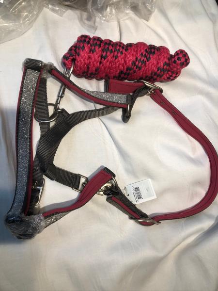 Imperial  Halfterset Halfter und Strick mit Karabinerhaken Platinium Grau/Pink mit Glitzer Cob