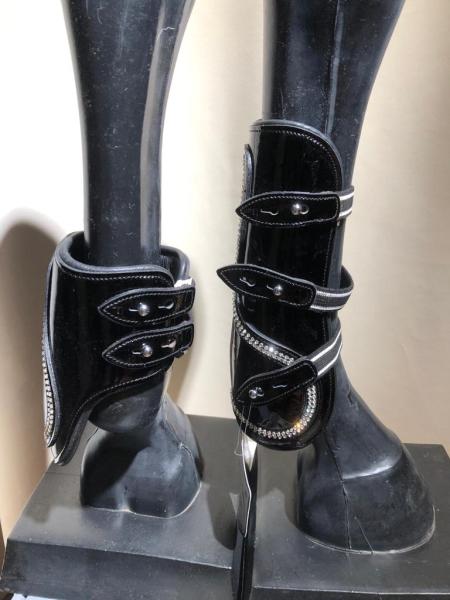 HKM Lackleder Gamaschen 4er Set mit Straß schwarz Gr. Vollblut/Warmblut