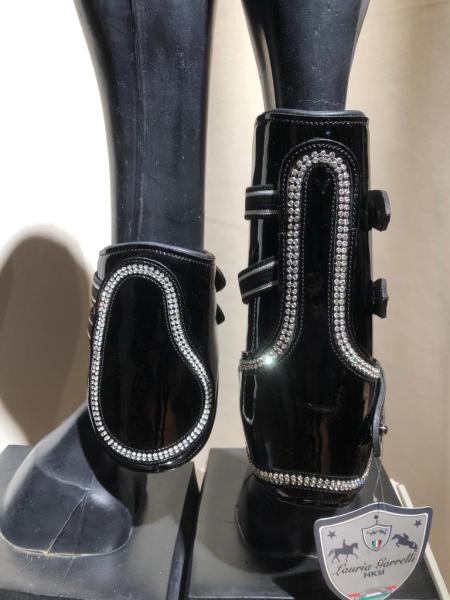 HKM Lackleder Gamaschen 4er Set mit Straß schwarz Gr. Vollblut/Warmblut