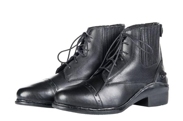HKM Lederjodhpurstiefelette mit Reisverschluss und Schnürrsenkel -Profi- schwarz